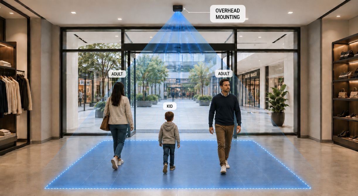 Capteur radar SensMax TAC-B EWP de comptage de personnes avec installation en hauteur