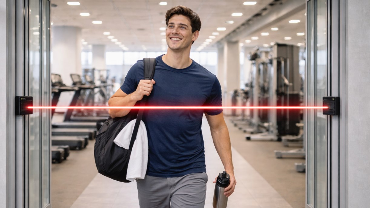 Capteurs infrarouges sans fil de comptage de personnes installés aux entrées d’une salle de sport